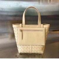 Promotional Bottega Veneta Small Flip Flap Tote Bag in Intrecciato Leather 754916 Oat Yellow 2023