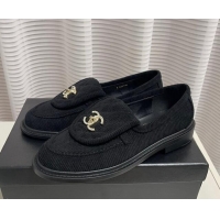 Top Design Chanel Corduroy Loafers G40027 Black 328130