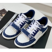 Luxurious Chanel Leather & Denim Sneakers G33035 White/Blue 328134