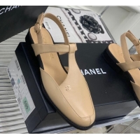 Good Quality Chanel Calfskin Flat Slingbacks Beige 403065