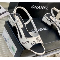 Unique Style Chanel Printed Leather Sandals 3cm White 403078