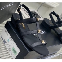 Purchase Chanel Leather Sandals with Crystal CC Black 403084