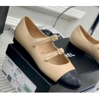 Stylish Chanel Calfskin Ballerinas with Double Buckle Beige 403085