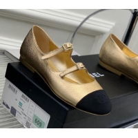 Stylish Chanel Metallic Leather Ballerinas with Double Buckle Gold 403087