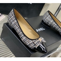 Good Quality Chanel Tweed & Patent Leather Ballerinas Flat with Bow G39999 Blue/Multicolor 403093