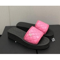 Low Price Chanel Quilted Leather Platform Flat Slide Sandals Pink 403098