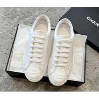 Best Product Chanel Vintage CC Calfskin Sneakers All White 403100