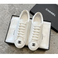 Top Design Chanel Vintage CC Calfskin Sneakers White/Black 403101