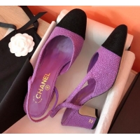 Pretty Style Chanel Tweed Slingbacks Pumps 6.5cm Heel G31318 Purple