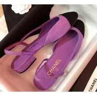 Top Grade Chanel Tweed Slingbacks Flat G31319 Purple