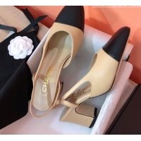 Durable Chanel Goatskin Slingbacks Pumps 6.5cm Heel G31318 Beige/Black