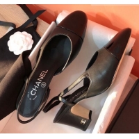 Classic Hot Chanel Goatskin and Patent Leather Slingbacks Pumps 6.5cm Heel G31318 Black