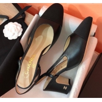 Best Grade Chanel Goatskin & Grosgrain Slingbacks Pumps 6.5cm Heel G31318 Black