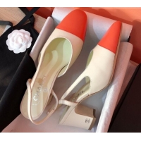 Luxury Chanel Goatskin Slingbacks Pumps 6.5cm Heel G31318 Beige/Orange