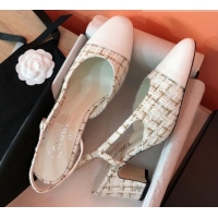 Hot Style Chanel Tweed Slingbacks Pumps 6.5cm Heel G31318 CH42601 White