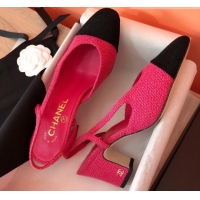 Stylish Chanel Tweed Slingbacks Pumps 6.5cm Heel G31318 Hot Pink/Black