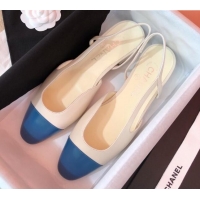 1:1 Chanel Goatskin Slingbacks Flat G31319 Beige/Blue