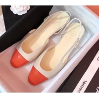 Good Quality Chanel Goatskin Slingbacks Flat G31319 Beige/Orange