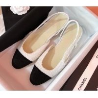 Pretty Style Chanel Tweed Slingbacks Flat G31319 CH42602 White