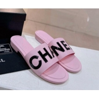 Luxury Chanel Lambskin & Patent Calfskin Flat Slide Sandals Light Pink 428115