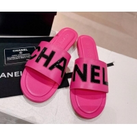 Good Quality Chanel Lambskin & Patent Calfskin Flat Slide Sandals Dark Pink 428116