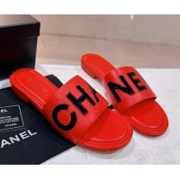 Low Price Chanel Lambskin & Patent Calfskin Flat Slide Sandals Red 428117