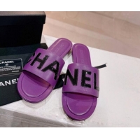 Best Price Chanel Lambskin & Patent Calfskin Flat Slide Sandals Purple 428124