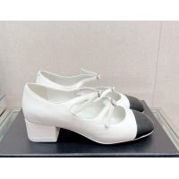 Most Popular Chanel Lambskin Mary Janes Pumps 4cm with Double Buckle White 428141