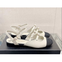 Discount Chanel Lambskin Open Shoes Flat with Double Buckle White 428145