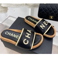 Charming Chanel Calfskin Flat Slide Sandals Black 0504083