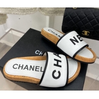 Grade Quality Chanel Calfskin Flat Slide Sandals White 504085