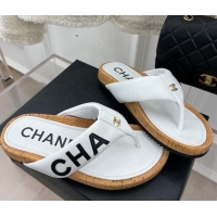 Best Price Chanel Calfskin Flat Thong Slide Sandals White 505009