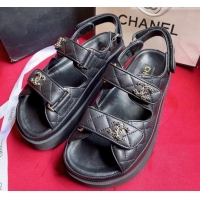 Low Price Chanel Lambskin Strap Platform Sandals with Chain CC G35927 Black