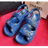 Discount Chanel Lambskin Strap Platform Sandals with Chain CC G35927 Blue