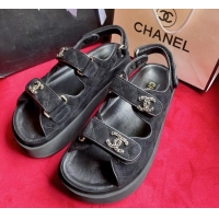 Cheaper Design Chanel Suede Strap Platform Sandals with Chain CC G35927 Black