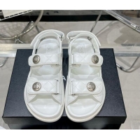 Stylish Chanel Lambskin Strap Flat Sandals G35927 White