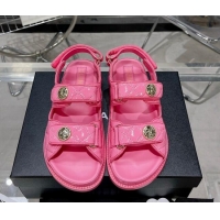 Good Quality Chanel Patent Calfskin Strap Flat Sandals G35927 Pink