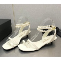 Best Price Chanel Heel Sandals with Pearls Ankle Strap White 505028