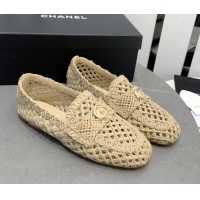 Sumptuous Chanel Crochet Loafers with Heart Charm Beige 505039