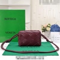 New Design Bottega Veneta Small Cassette Camera Bag in Intreccio Leather 709417 Barolo Red 2023