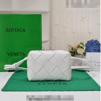 Promotional Bottega Veneta Small Cassette Camera Bag in Intreccio Leather 709417 White 2023