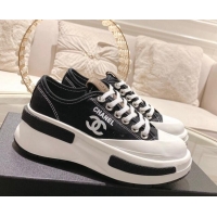 Good Quality Chanel Vintage Canvas Platform Sneakers Black 505051