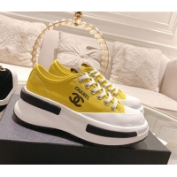 Charming Chanel Vintage Canvas Platform Sneakers Yellow 505052 