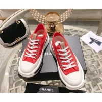 Luxury Chanel Vintage Canvas Platform Sneakers Red 505054