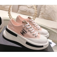 Best Product Chanel Vintage Canvas Platform Sneakers Light Pink 505056