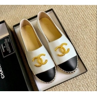 Top Design Chanel Lambskin Espadrilles with Metal CC White 505065