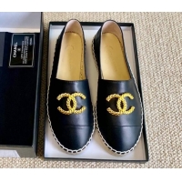 Sumptuous Chanel Lambskin Espadrilles with Metal CC Black 505066