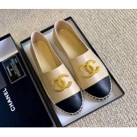 Hot Style Chanel Lambskin Espadrilles with Metal CC Beige 505067