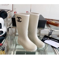 Best Price Chanel Rubber Rain Boots White 505069