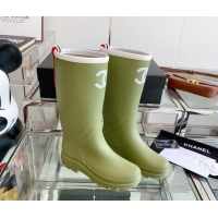 Luxury Chanel Rubber Rain Boots Green 505070